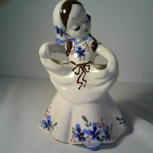 Rare MCM DeLee California Pottery Peasant Girl Figurine Hand Painted Floral